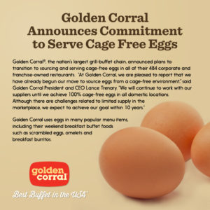 An image of Golden Corral's annoucement to serve cage free eggs