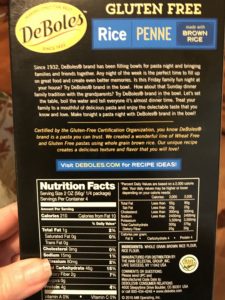 A picture of DeBoles nutritional info.