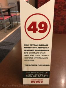 A pictures of the table marker at Smashburger.