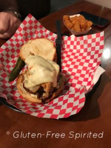 Beer Can Burger with hamburger, chicken, bacon, and cheese.