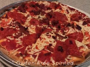 Gluten-free crust with pepperoni and bacon from Brixx Pizza.