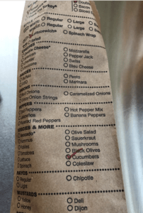 Order your wich on a brown paper bag.