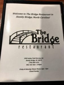 The Bridge restaurant in Hemby Bridge, NC.