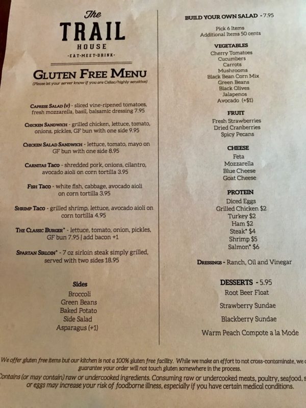 Trail House menu