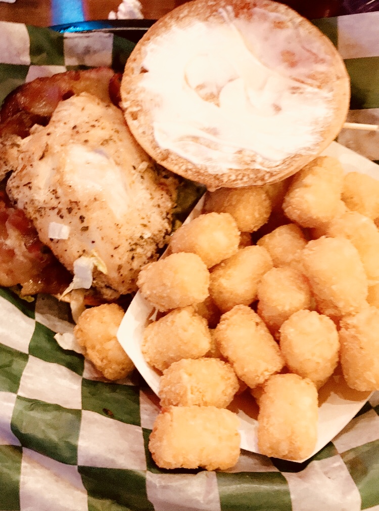 Chicken sandwich and tater tots