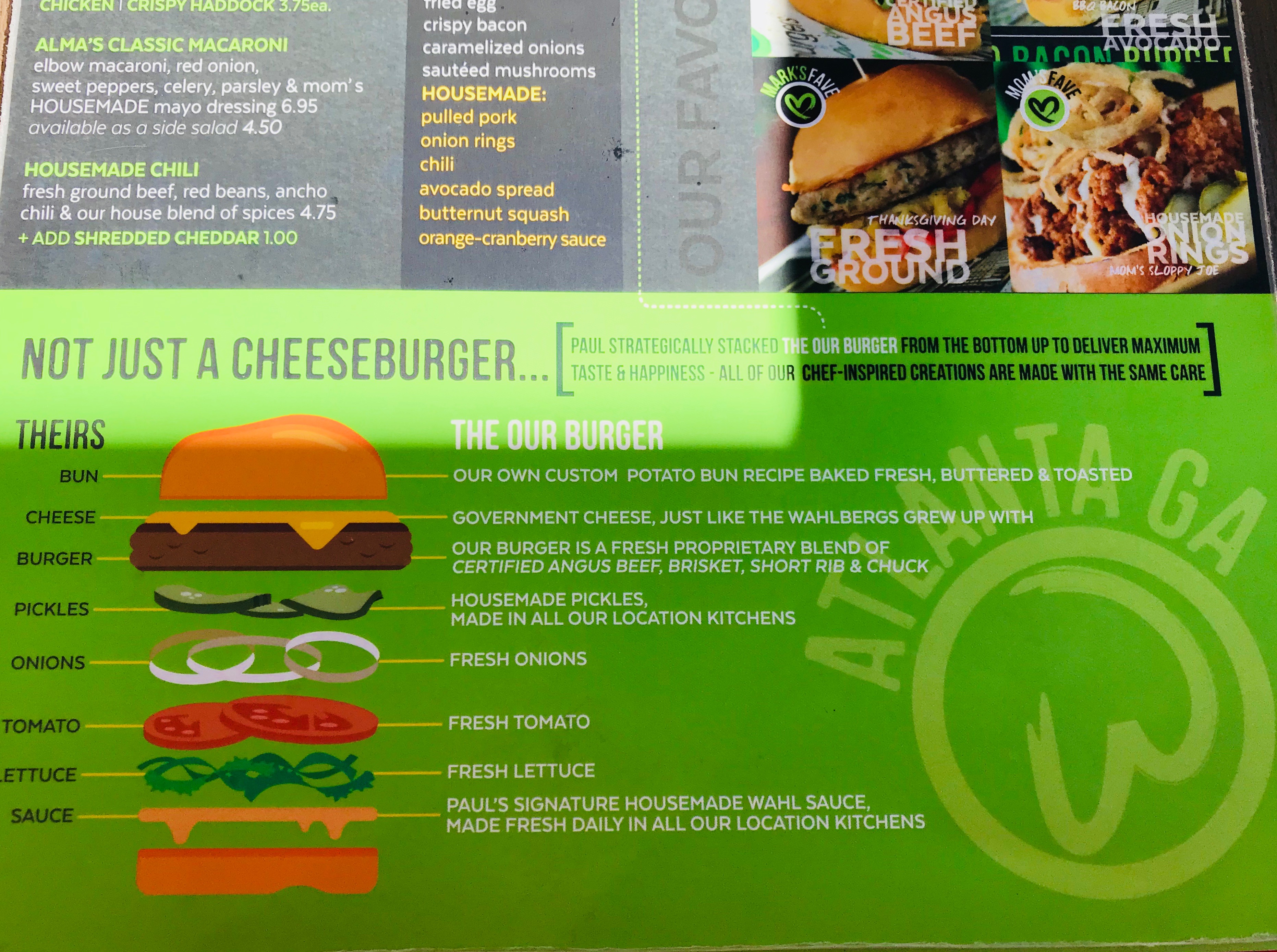 Wahlburgers menu