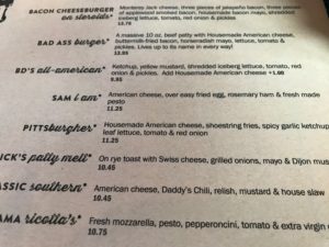 Bad Daddy's Burger Bar menu