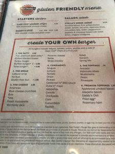 Bad Daddy's Burger Bar gluten-free menu