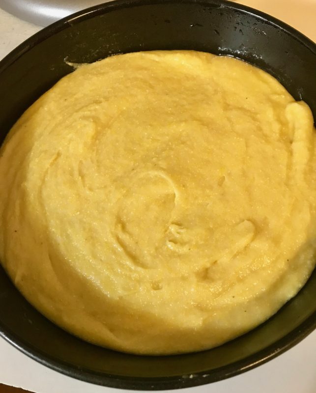 Cornbread mix in pan