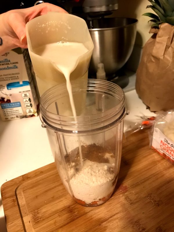 Milk poured into smoothie