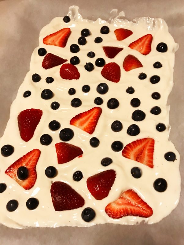 Pre-frozen yogurt bark