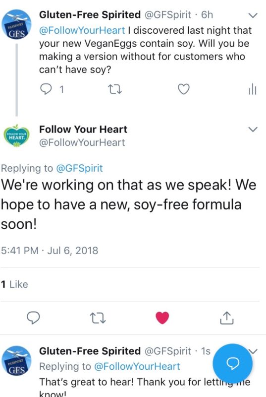 Tweet response from Follow Your Heart