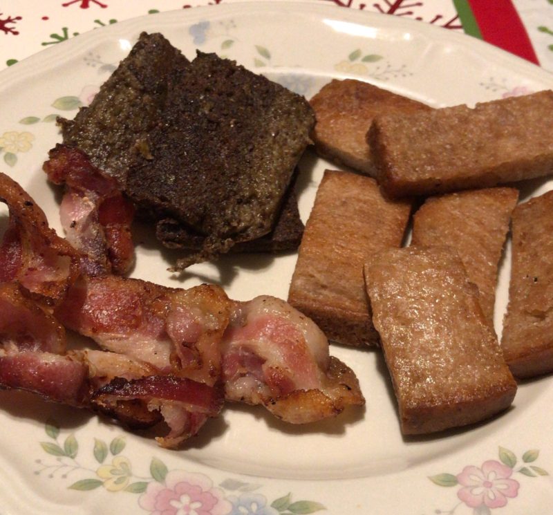 Bacon, Livermush, & Cinnamon Stick toast