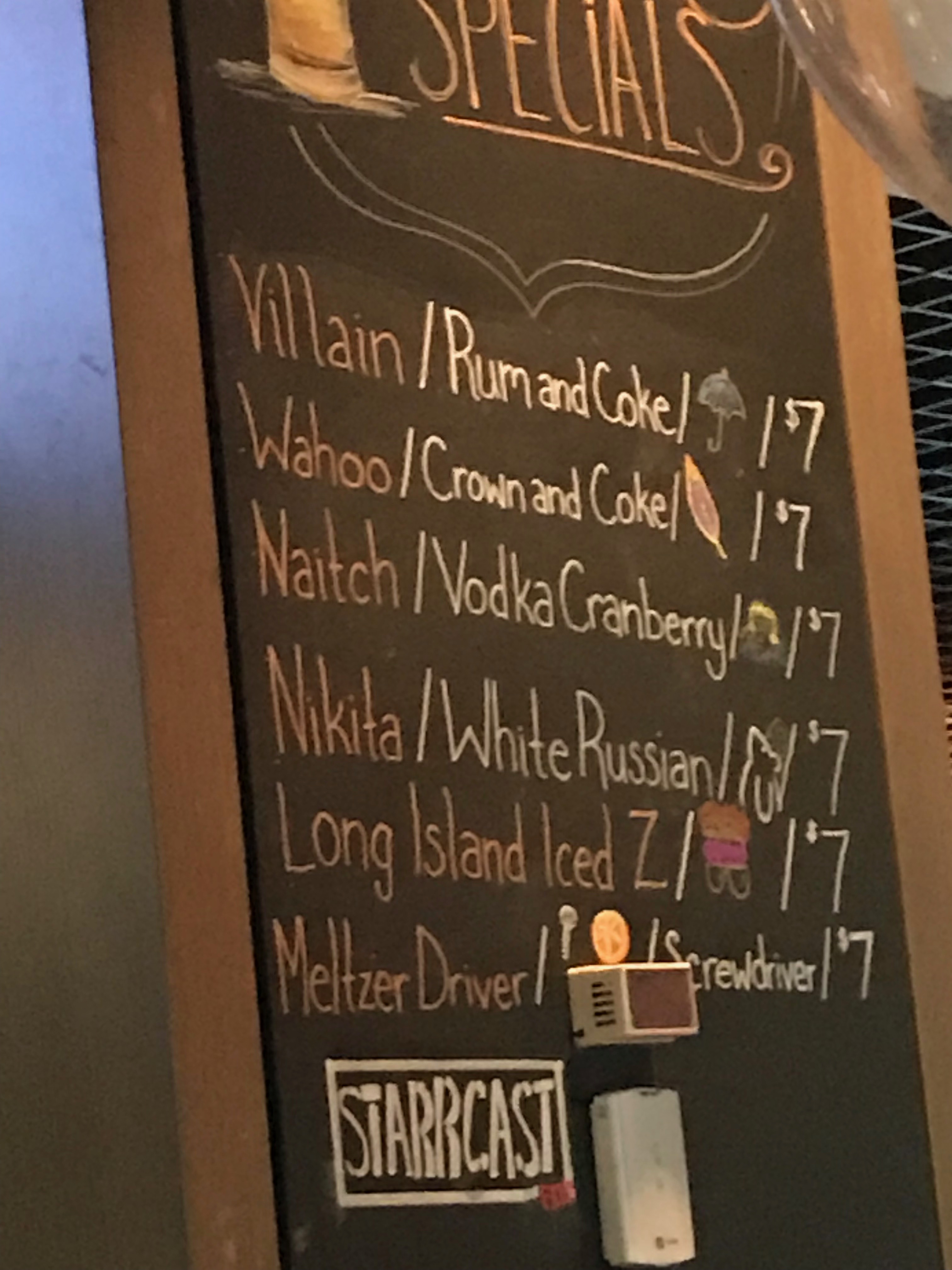 Starrcast drink menu