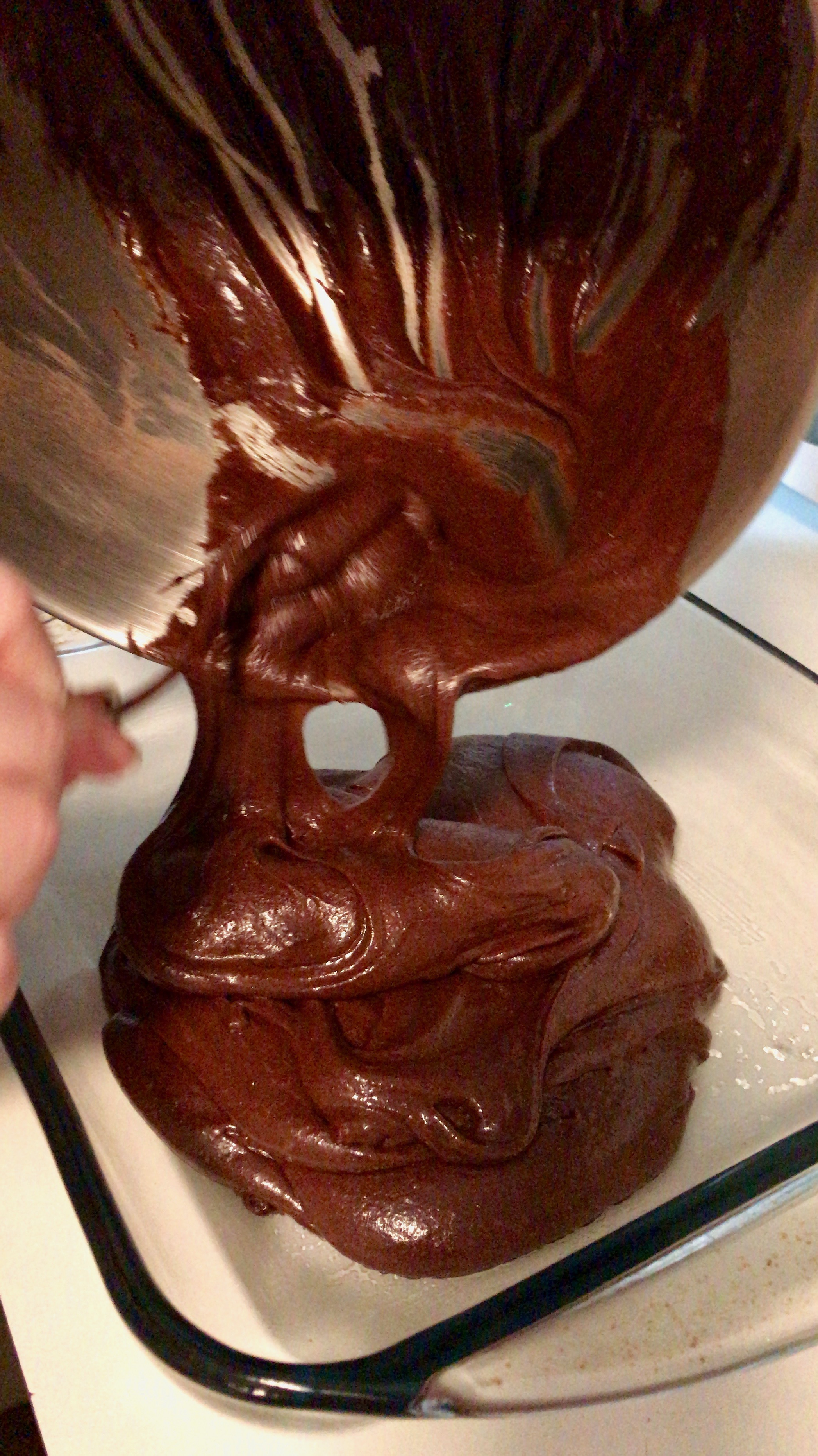 Brownie batter poured into pan 