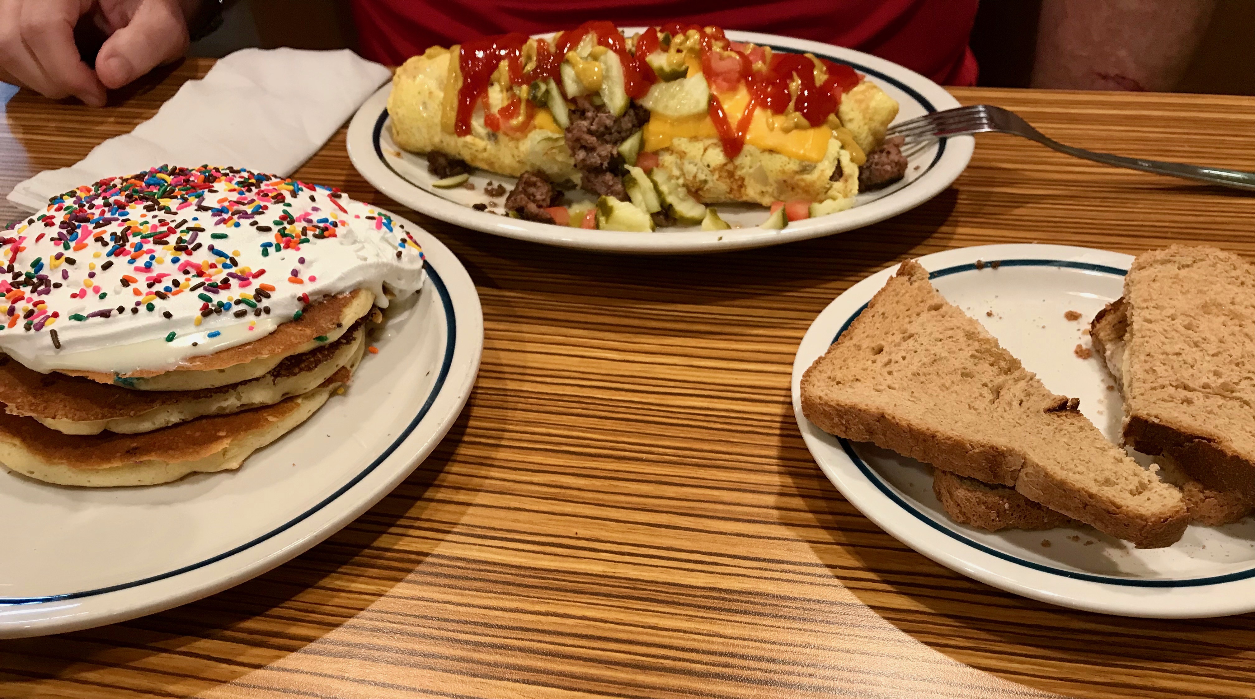 Cupcake pancakes and cheeseburger omelettes