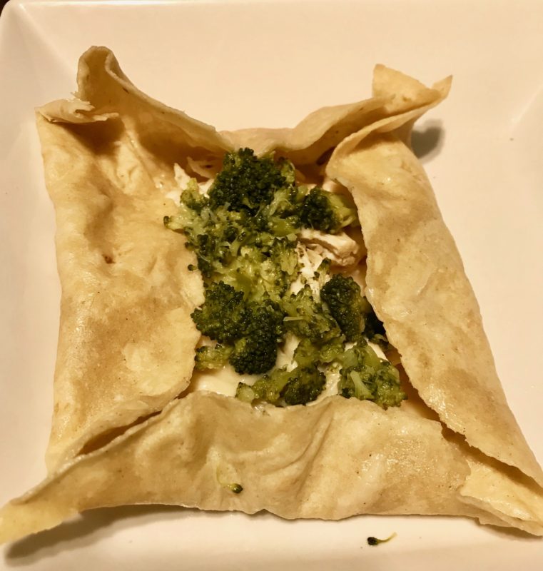 Chicken tortilla with cheese and broccoli