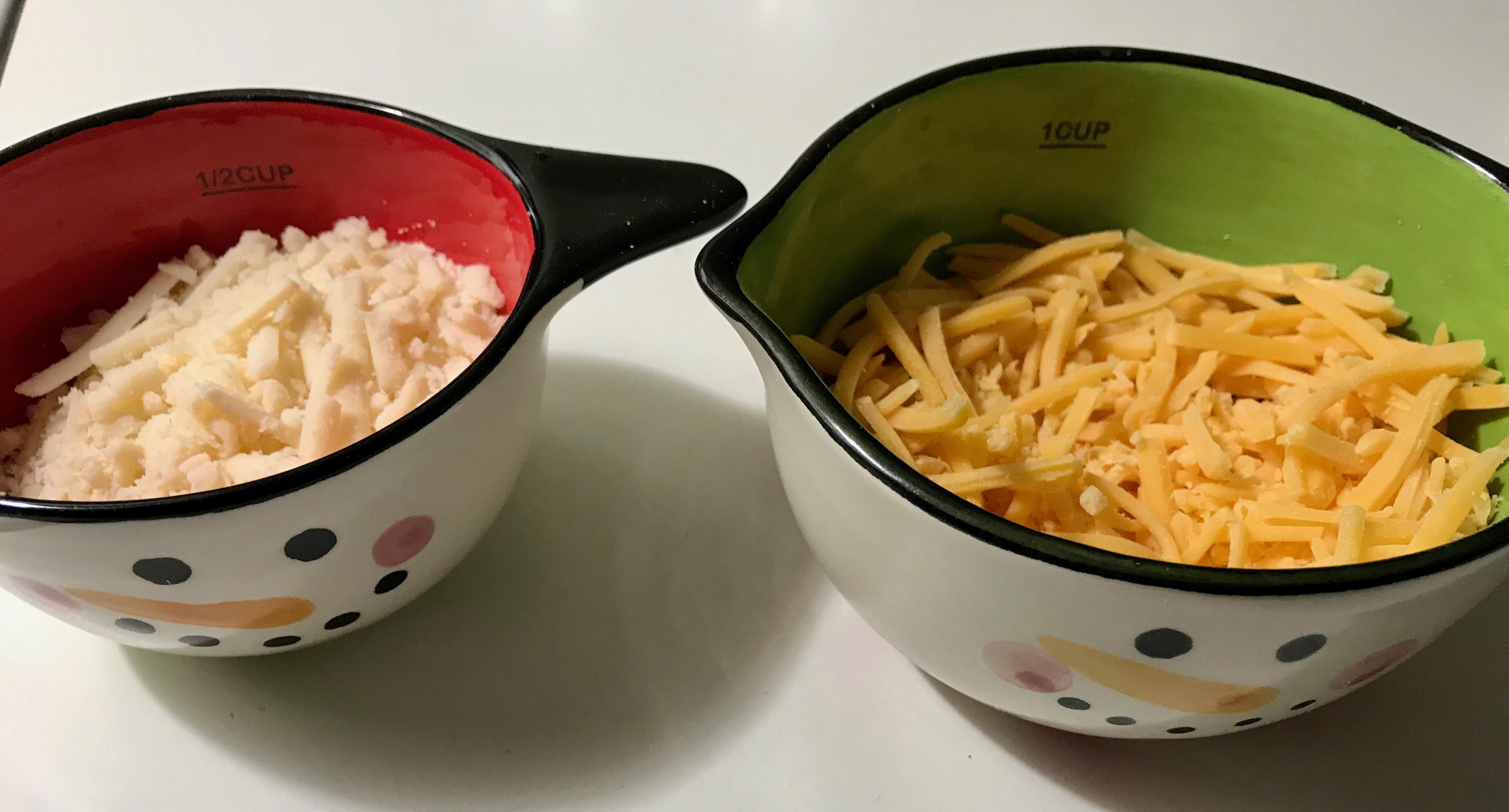 Shredded cheese in bowls