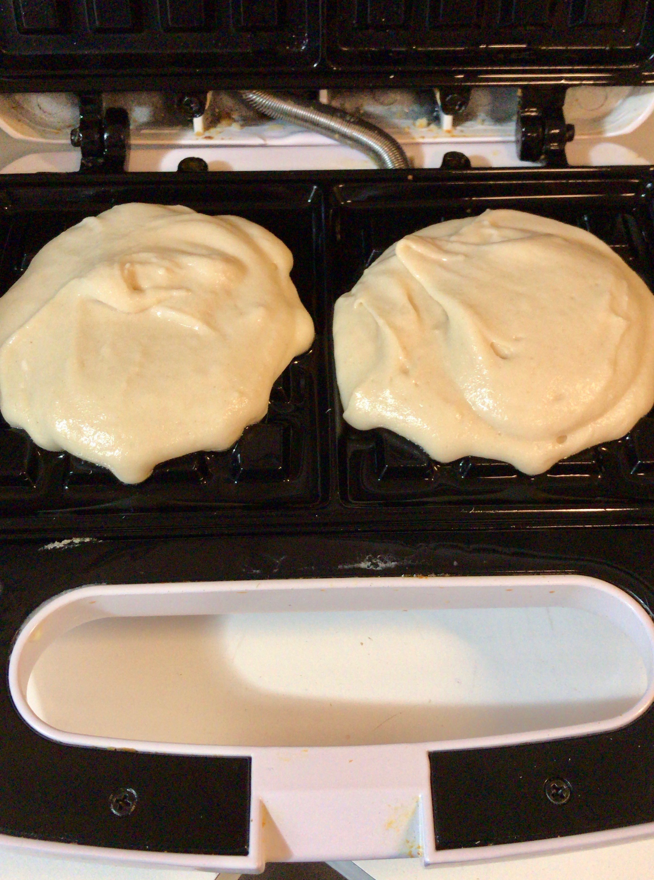 Waffle batter on waffle maker