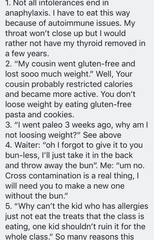 FB comment about food sensitivity myths