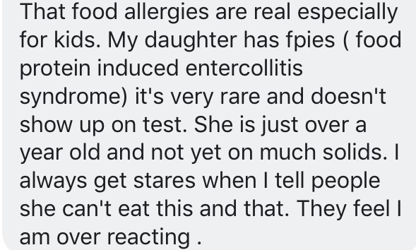 FB comment about food sensitivity myths