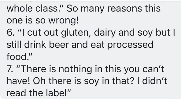 FB comment about food sensitivity myths