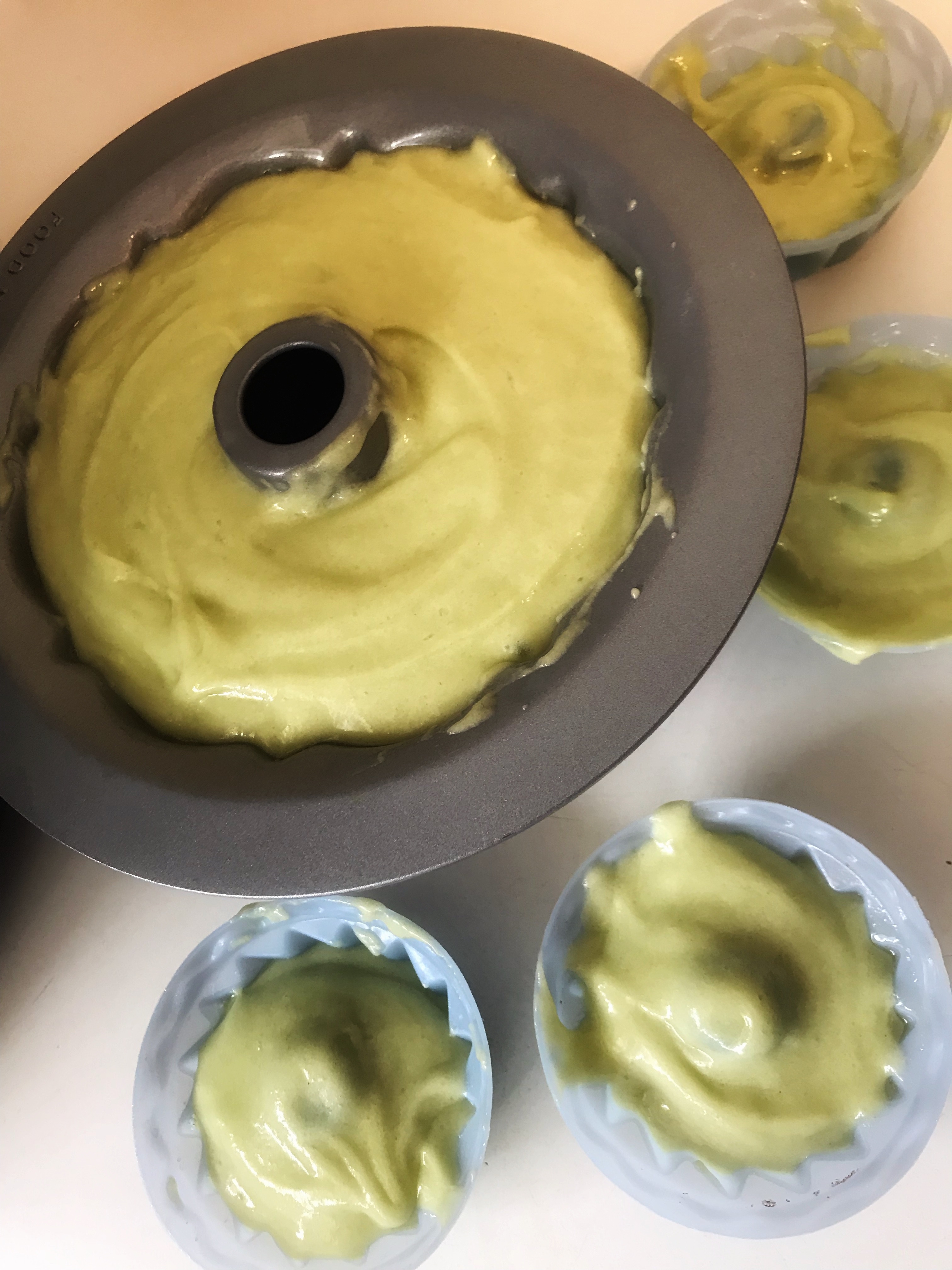 Cake batter in molds