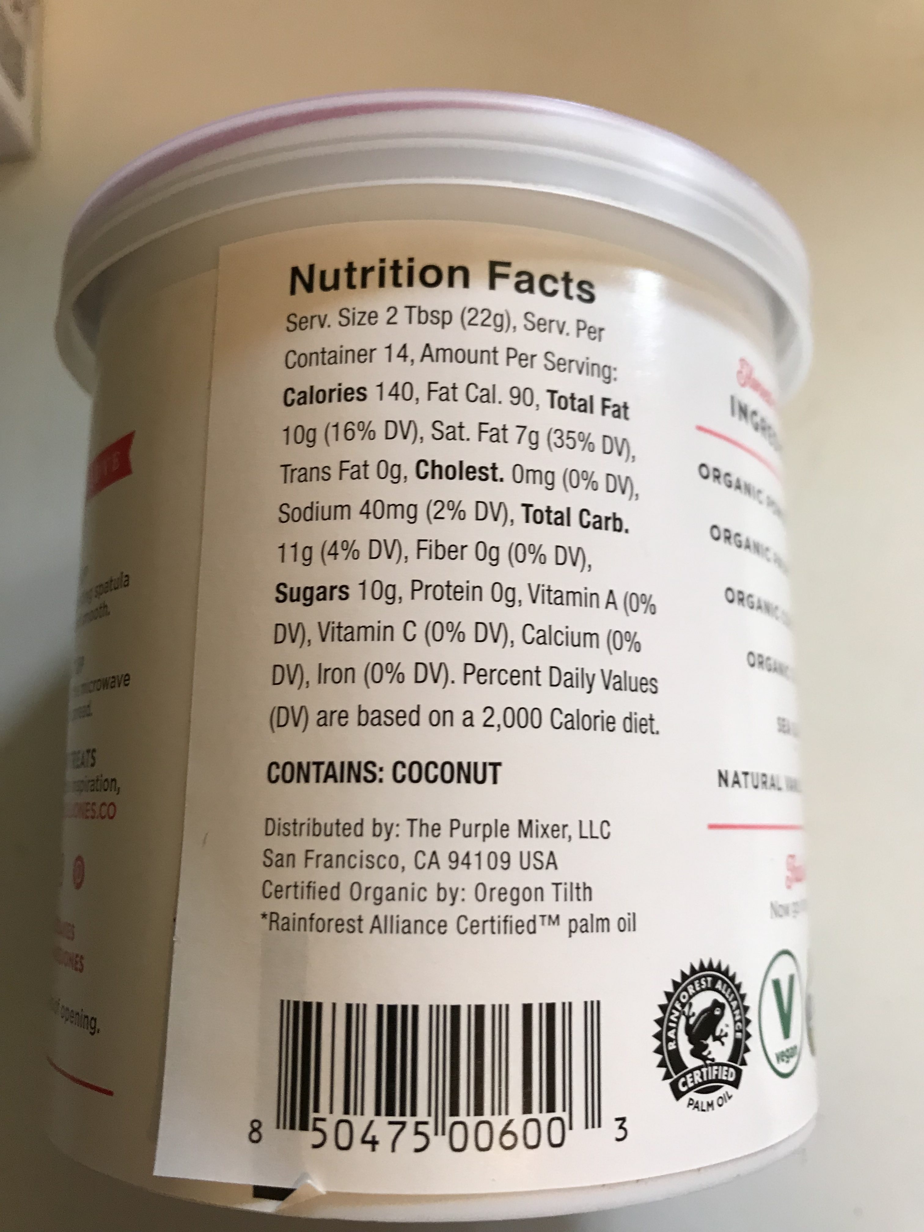 Miss Jones icing nutrition info